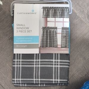 Curtainworks Small Window 3 Piece Set in Gray Plaid